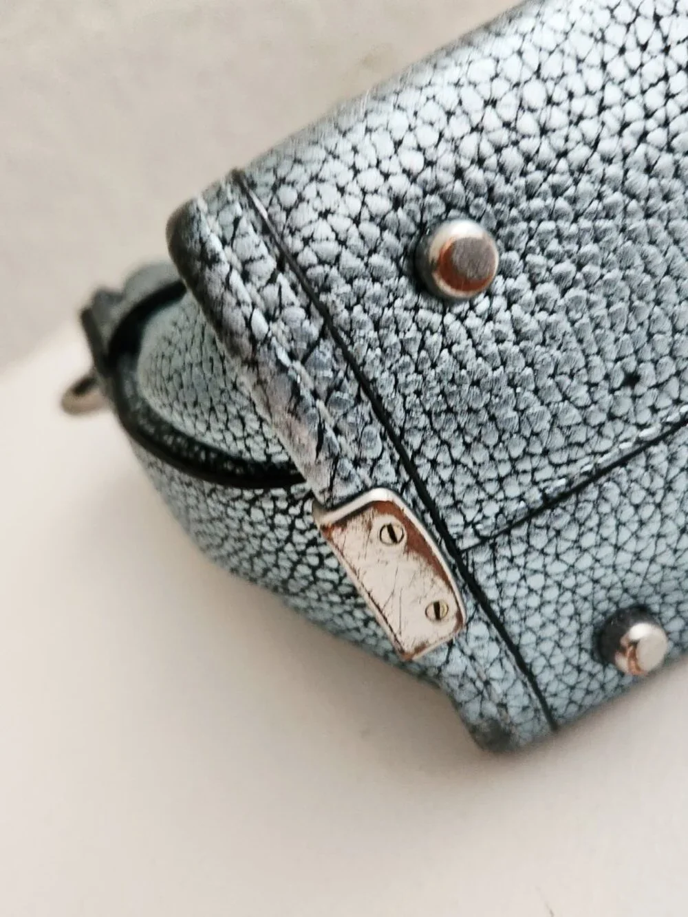 Coach Swagger Mini Blue Silver Metallic Satchel Purse Handbag